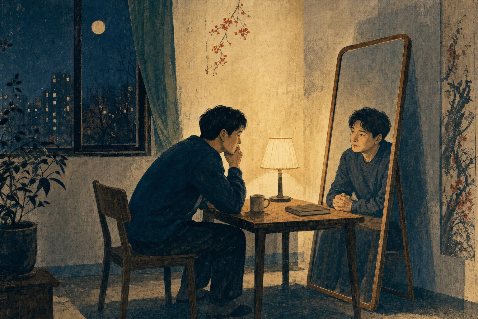 镜像星河：深夜里，现实中的自己与镜中更平静的自己对话